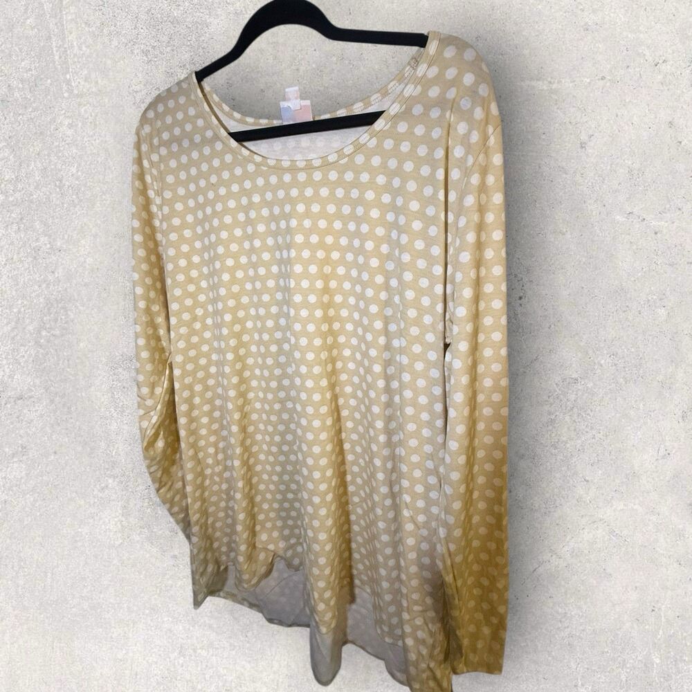 LuLaRoe Lynnae Long Sleeve Shirt-Size 3XL- Beige And White Polka Dot Print-NWT